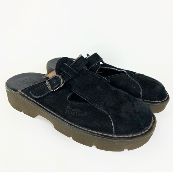 Dr. Martens Shoes - Dr. Martens Black Suede Slip On Buckle Clog Shoes